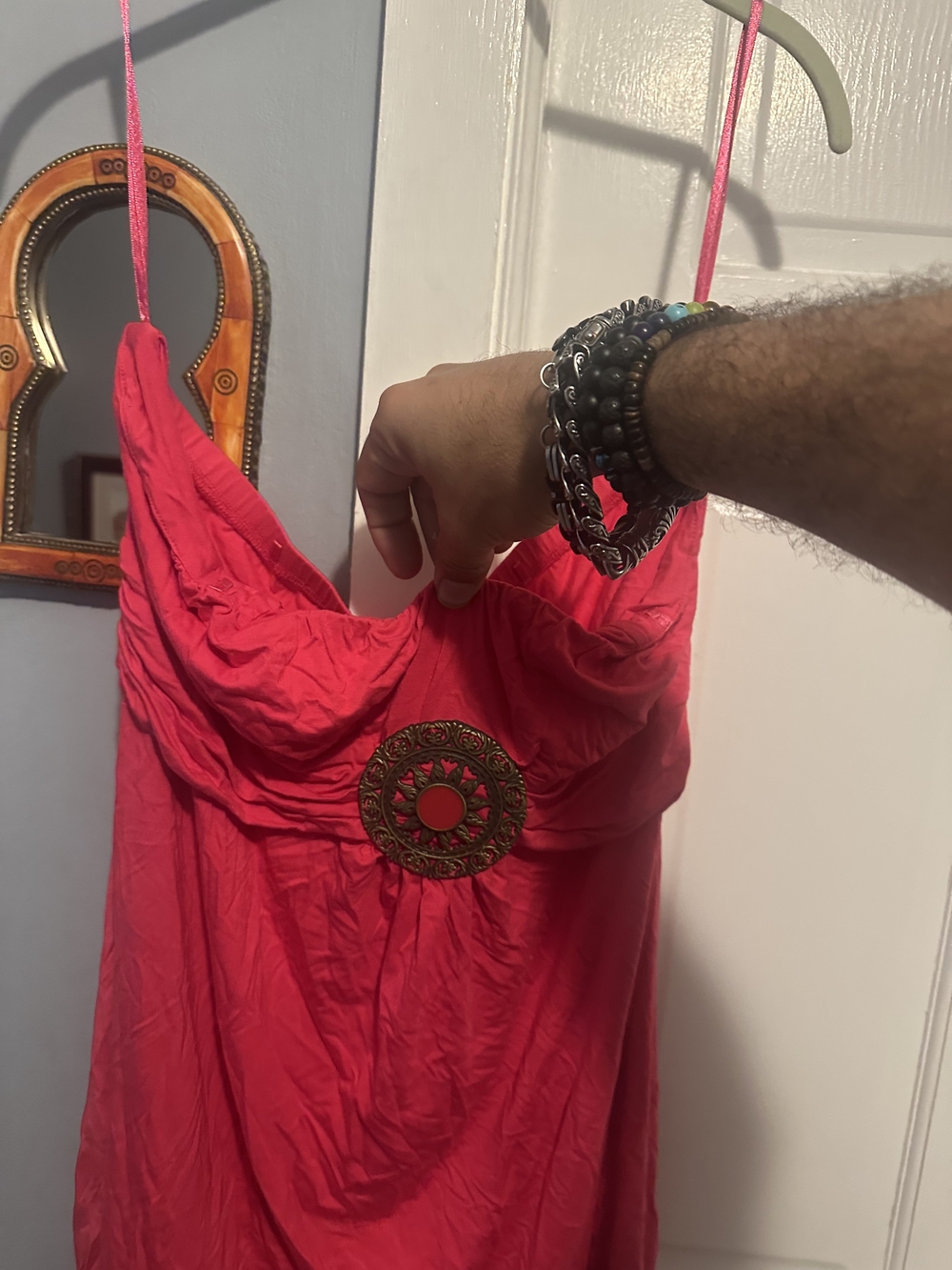 Women's Pink Strapless Jersey Top with Decorative Medallion NWT